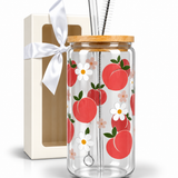Glass Tumbler with Straw -Peachy