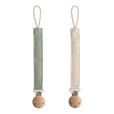 Mushie Linen Pacifier Clip - Olive/Shifting Sand