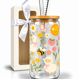 Glass Tumbler with Straw - Garden Geese