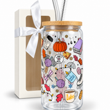 Glass Tumbler with Straw -Winter Warmth