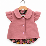 Woolen Vest - Dusty Pink/Floral  Flutter Shoulder