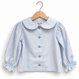 White /Blue Stripe Flutter Sleeve Harper Blouse