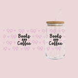 Glass Tumbler with Straw - Books, Bows & Coffee