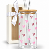 Glass Tumbler with Straw - Hearts