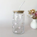 Glass Tumbler with Straw - Pink Hearts