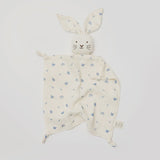 Organic Muslin Bunny Lovey Blue Garden print