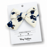 Poppy Bow Corduroy  - Cream/Blue Floral