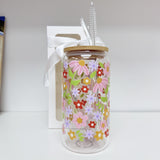 Glass Tumbler with Straw -Spring Blooms