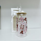 Glass Tumbler with Straw -Cold Chocolate + Bows