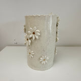 Handmade Pottery Vase - White /Gold Daisies