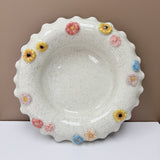 White/Black Speckle Flowers  Bowl