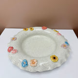 White/Black Speckle Flowers  Bowl