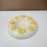 White/Black Speckle Yellow Daisies Bowl