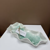 Cream and Sea Green Glaze Wavey/Frill Dish