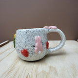 Handmade Pottery Bunnys  + Hearts Fluffy Mug