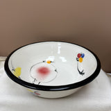 Handmade Pottery Bowl White Glaze with Hand-Painted Details - Large #102