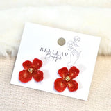 Red Glitter Flower Stud
