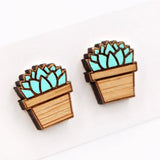 Hand Painted Laser Cut Succulent Earrings