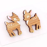 Hand Painted Laser Cut Bamboo Deer Earrings