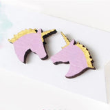 Hand Painted Laser Cut Bamboo Unicorn Head Earrings