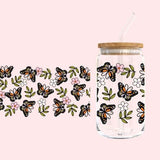 Glass Tumbler with Straw - Monarch Butterfly
