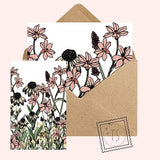 Wild Garden Card  in Antique Rose with White Background