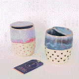 Handmade Blue Drippy with Black Hearts Keep Cup