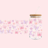 Glass Tumbler with Straw -Spring Butterfly