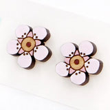 Hand Painted Laser Cut Manuka Flower Earrings - Rimu Wood