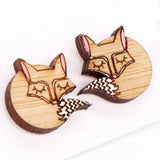 Hand Painted Laser Cut Bamboo Fox  Earrings