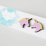 Hand Painted Laser Cut Bamboo Unicorn Head Stud Earrings