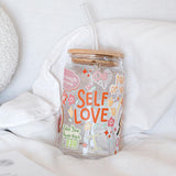 Glass Tumbler with Straw -Self Love