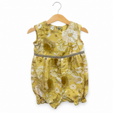 Handmade Linen & Viscose Short Sleeve Yellow Romper