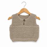 Wool Ribbed Vest + Hat Natural  - 3-6M