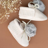 Bunny tail moccasins white