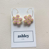 Pink/Yellow Gingham Flower Hoop Earrings