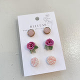 Pink/Flower/Geo Stud Earrings - 3 pack
