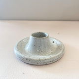 Handmade pottery candle holders- speckled white