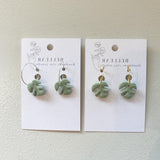 Mini Hoop Monstera Earrings - Tea Green