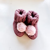 Handknitted Ugg Booties (0-3m) - Mauve