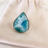 Larimar Pear Sterling Silver Ring - Made in NZ