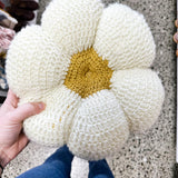 Crochet Daisy Pillow- White/Mustard
