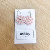 Grey/Pink Checkered Round Hoops Earrings