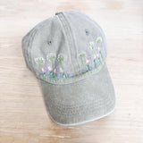 Adults Khaki Floral Embroidered Hat - Dandelions