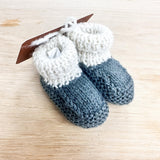 Hand Knitted Booties - Charcoal/Cream