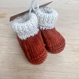 Hand Knitted Booties - Rust/Cream