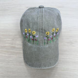 Kids Khaki Floral Embroidered Hat