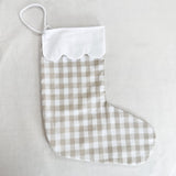 Gingham Christmas Stocking - Beige - Plain or Embroidered