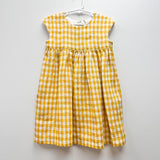 Linen Back Buttoned Dress - Yellow Checkered