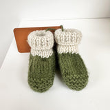 Hand Knitted Booties - Forest Green/Cream